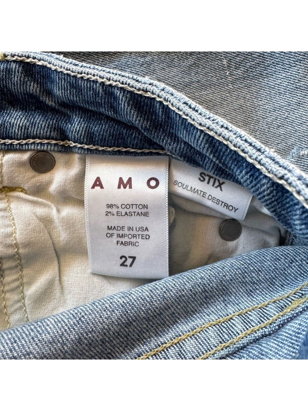 AMO Stix in Soulmate Destroy Jeans Distressed Light Wash Denim Size 27 - Picture 4 of 7